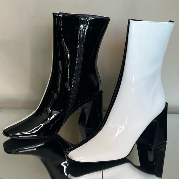 Azalea Wang Black & White Patent Ankle Bootie - Picture 5 of 11